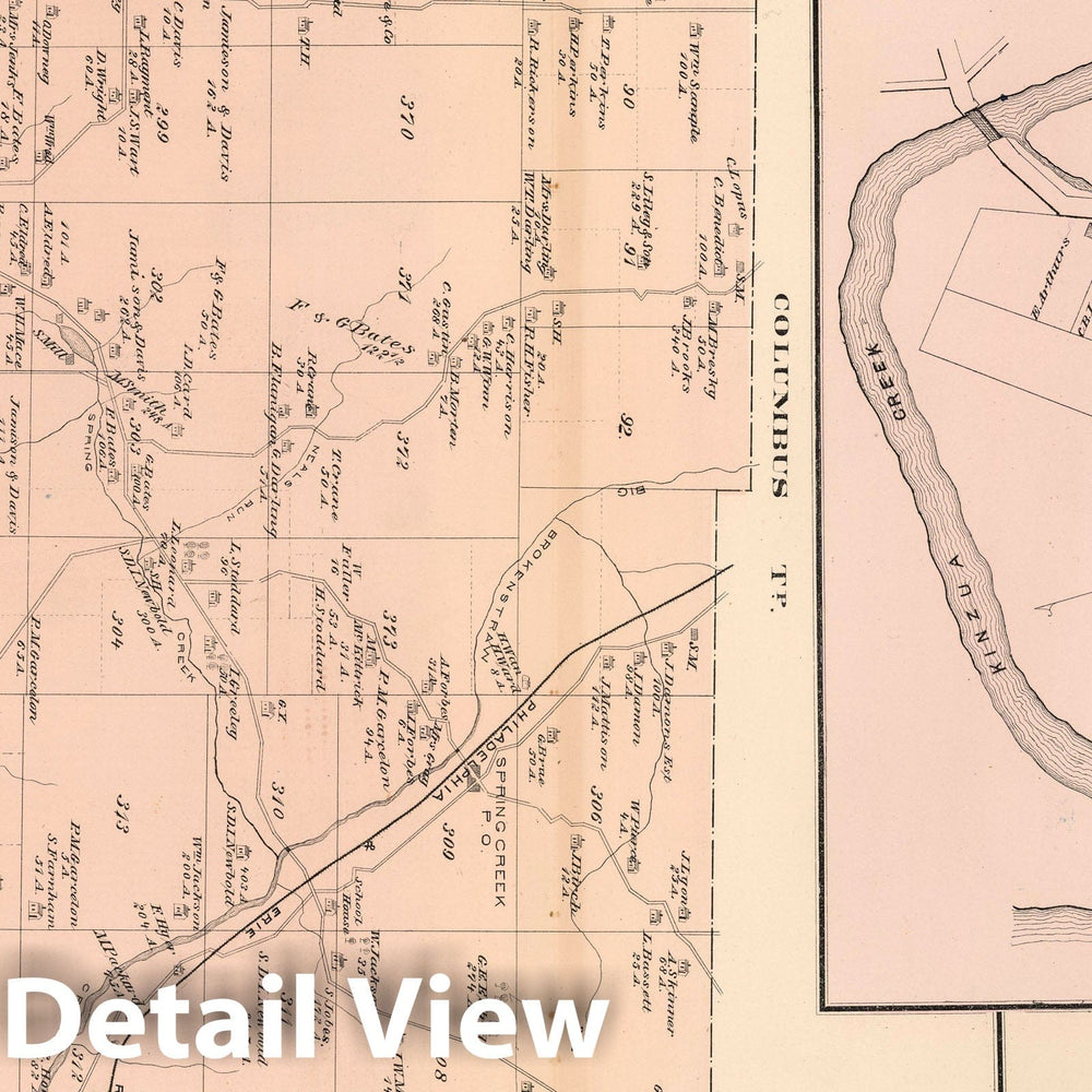Historic Map : 1878 Spring Creek, Warren County, Pennsylvania. Kinzua. I.O.O.F. Cemetery, Youngsville. - Vintage Wall Art