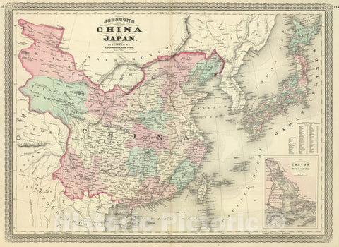 Historic Map : 1886 China and Japan. - Vintage Wall Art