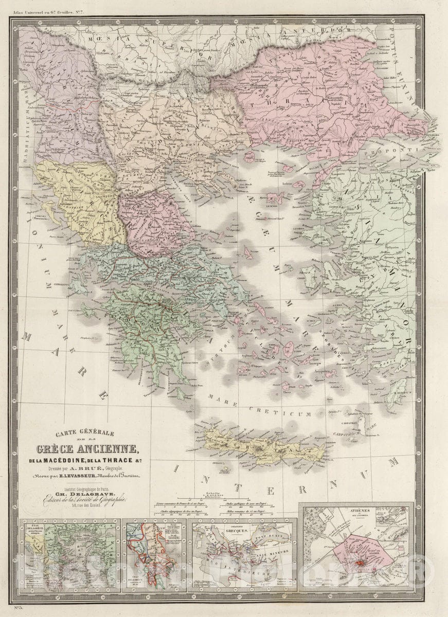 Historic Map : Greece; Macedonia; Albania; Turkey, 1875 Grece Ancienne, Macedoine, Thrace. , Vintage Wall Art