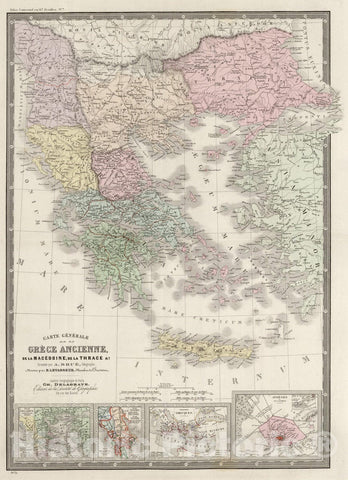 Historic Map : Greece; Macedonia; Albania; Turkey, 1875 Grece Ancienne, Macedoine, Thrace. , Vintage Wall Art