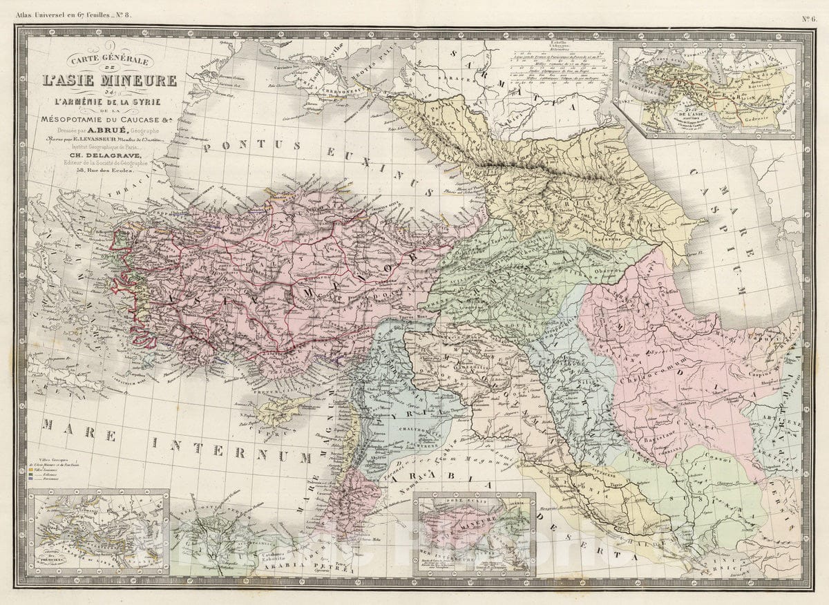 Historic Map : Turkey; Syria; Iran; Iraq, Asia Minor 1875 Asie Mineure, Armenie, Syrie, Mesopotamie. , Vintage Wall Art