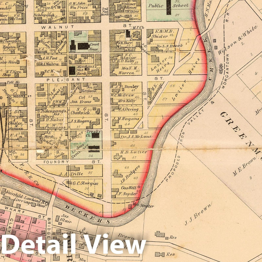 Historic Map : 1886 Morgantown, Monongalia County, West Virginia. - Vintage Wall Art