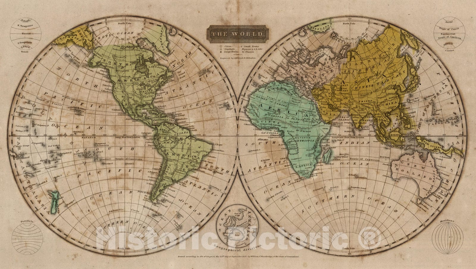 Historic Map : School Atlas - 1824 The World - Vintage Wall Art ...