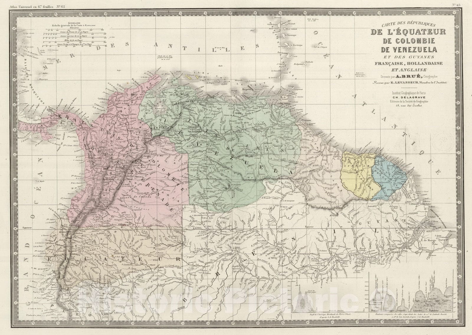 Historic Map : Colombia; Venezuela; Guyana; Surinam, 1875 Venezuela, Colombie, l'Equateur, Guyanes. , Vintage Wall Art