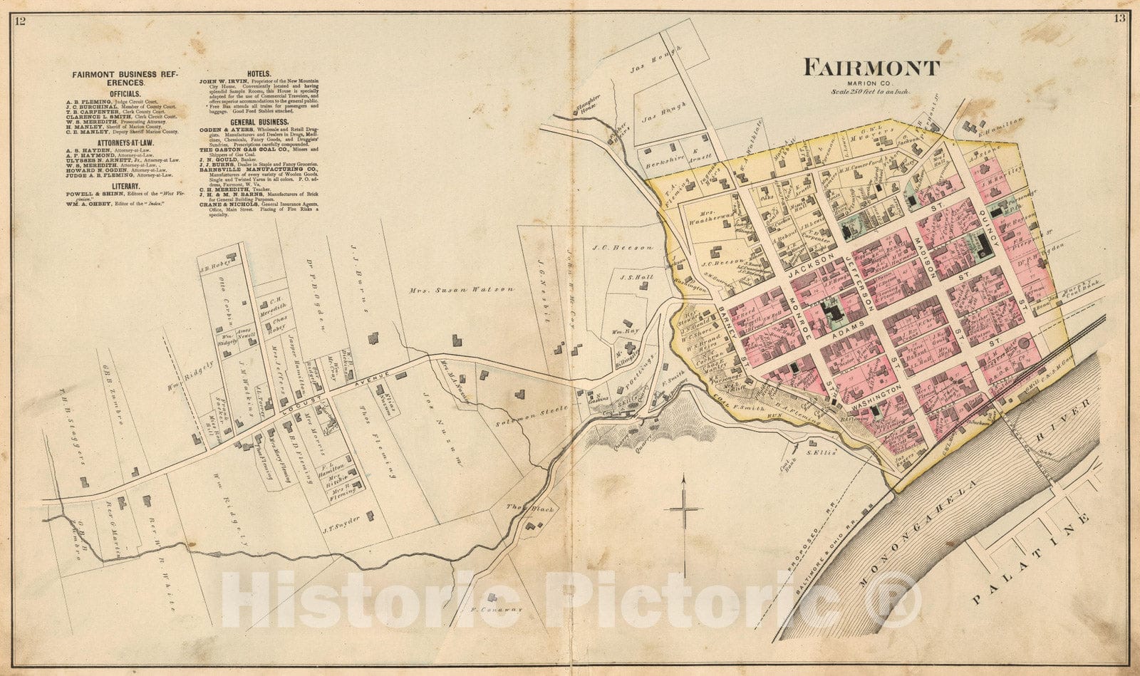 Historic Map : 1886 Fairmont, Marion County, West Virginia. - Vintage Wall Art