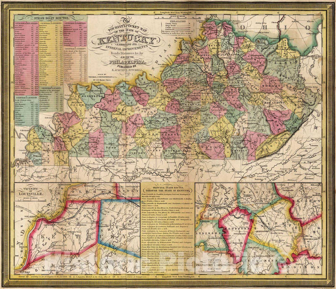 Historic Map : 1850 Kentucky - Vintage Wall Art