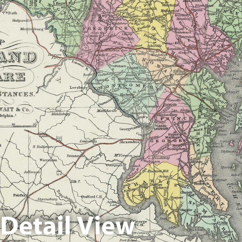 Historic Map : 1855 A new map of Maryland and Delaware - Vintage Wall Art
