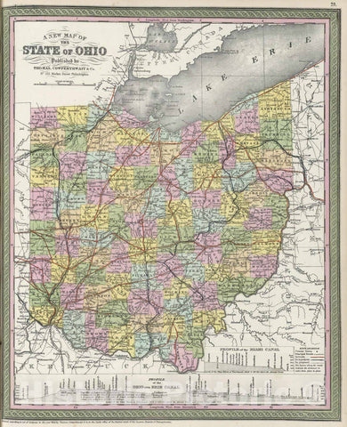 Historic Map : 1855 A new map of the State of Ohio - Vintage Wall Art