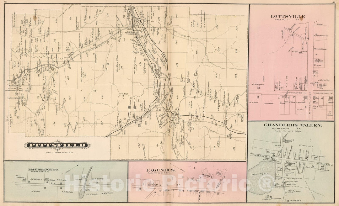 Historic Map : 1878 Pittsfield, Warren County, Pennsylvania. Lottsville. East Branch. Fagundus. Chandlers Valley. - Vintage Wall Art