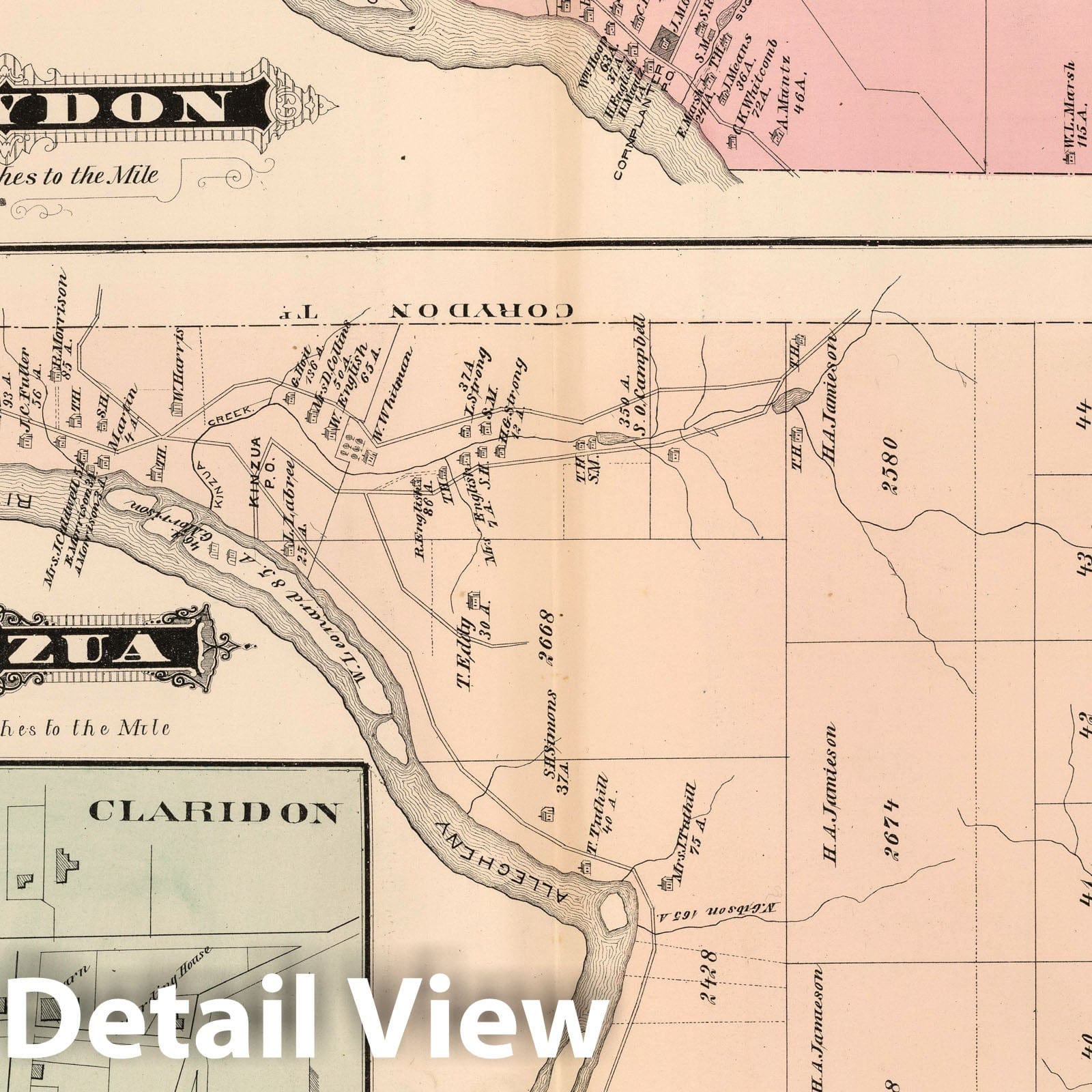 Historic Map : 1878 Corydon. Kinzua. Farmington Centre. Claridon, Warren County, Pennsylvania. - Vintage Wall Art