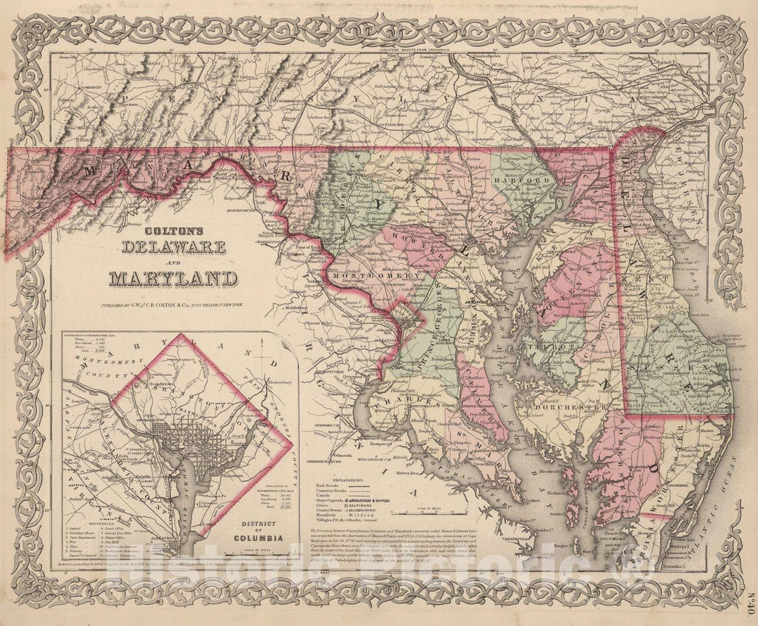 Historic Map : 1866 Delaware and Maryland. - Vintage Wall Art