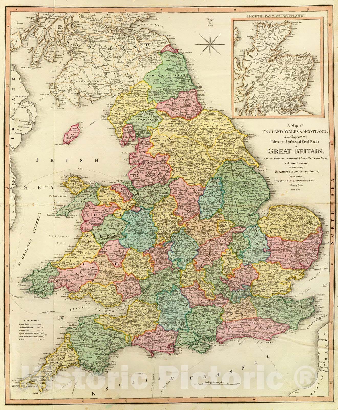 Historic Map : 1801 England, Wales, Scotland. - Vintage Wall Art