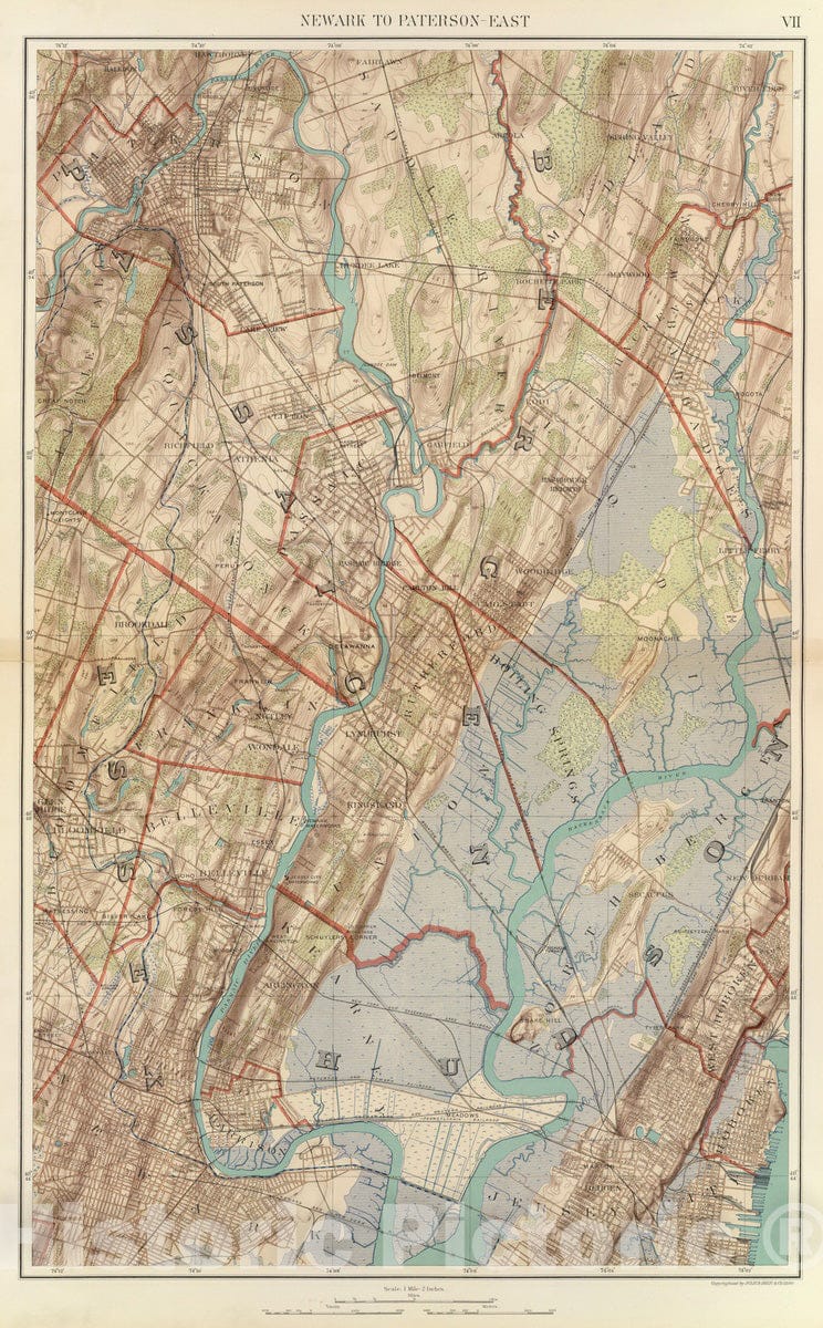 Historic Map : City Atlas - 1891 Newark-Paterson. - Vintage Wall Art