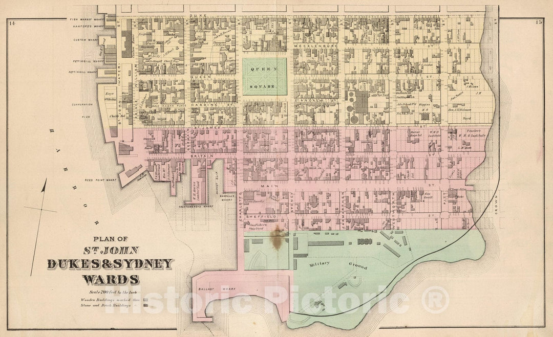 Historic Map : 1875 St. John: Dukes & Sydney Wards. (New Brunswick). - Vintage Wall Art