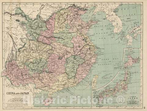 Historic Map : 1873 China and Japan. - Vintage Wall Art