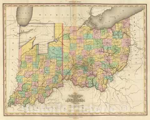 Historic Map : 1825 Ohio and Indiana. - Vintage Wall Art