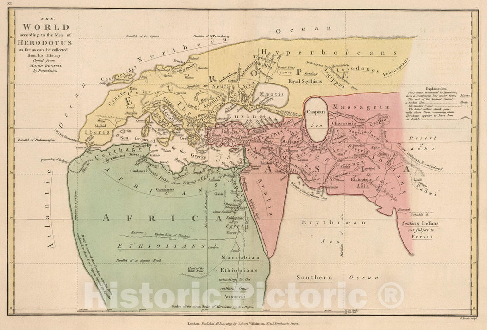 Historic Map - World Atlas - 1819 World according to the Idea of Herodotus. - Vintage Wall Art