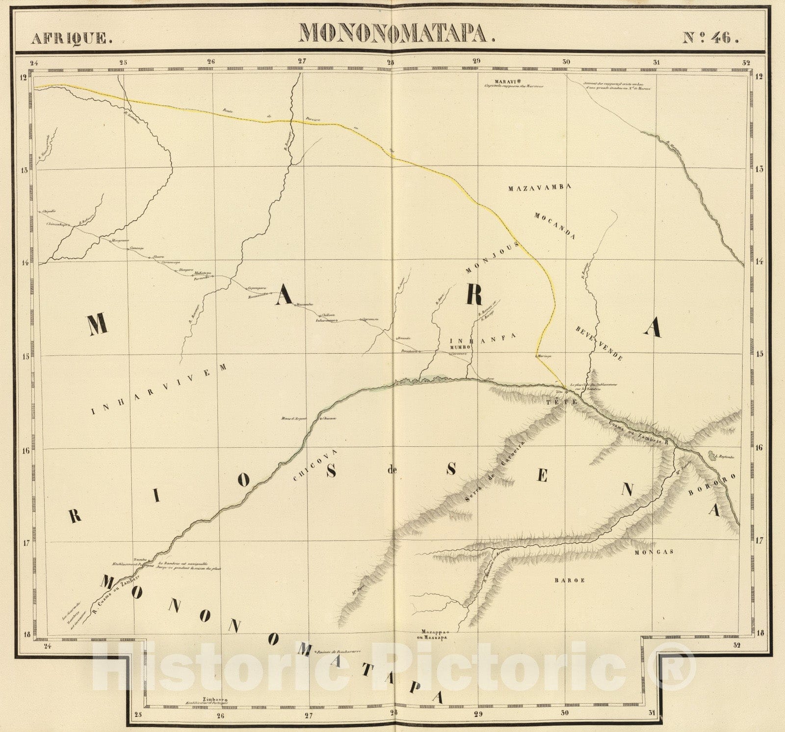 Historic Map : Zambia; Zimbabwe, Africa, Southern 1827 Mononomatapa. Afrique 46. , Vintage Wall Art