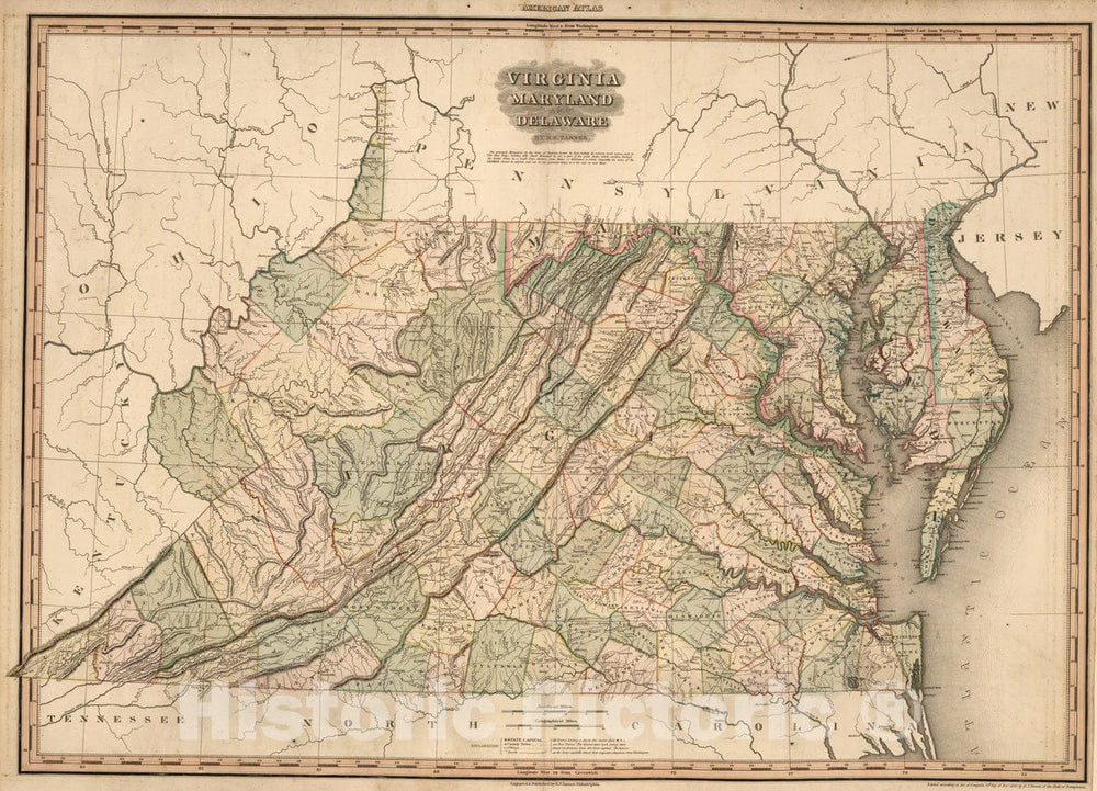 Historic Map - 1823 Virginia, Maryland and Delaware. - Vintage Wall Art
