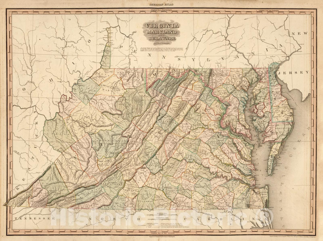 Historic Map - 1823 Virginia, Maryland and Delaware. - Vintage Wall Art