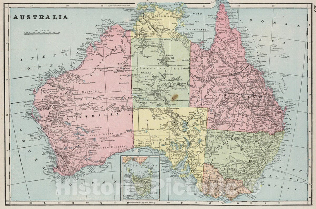 Historic Map : 1901 Australia. (inset) Tasmania. - Vintage Wall Art