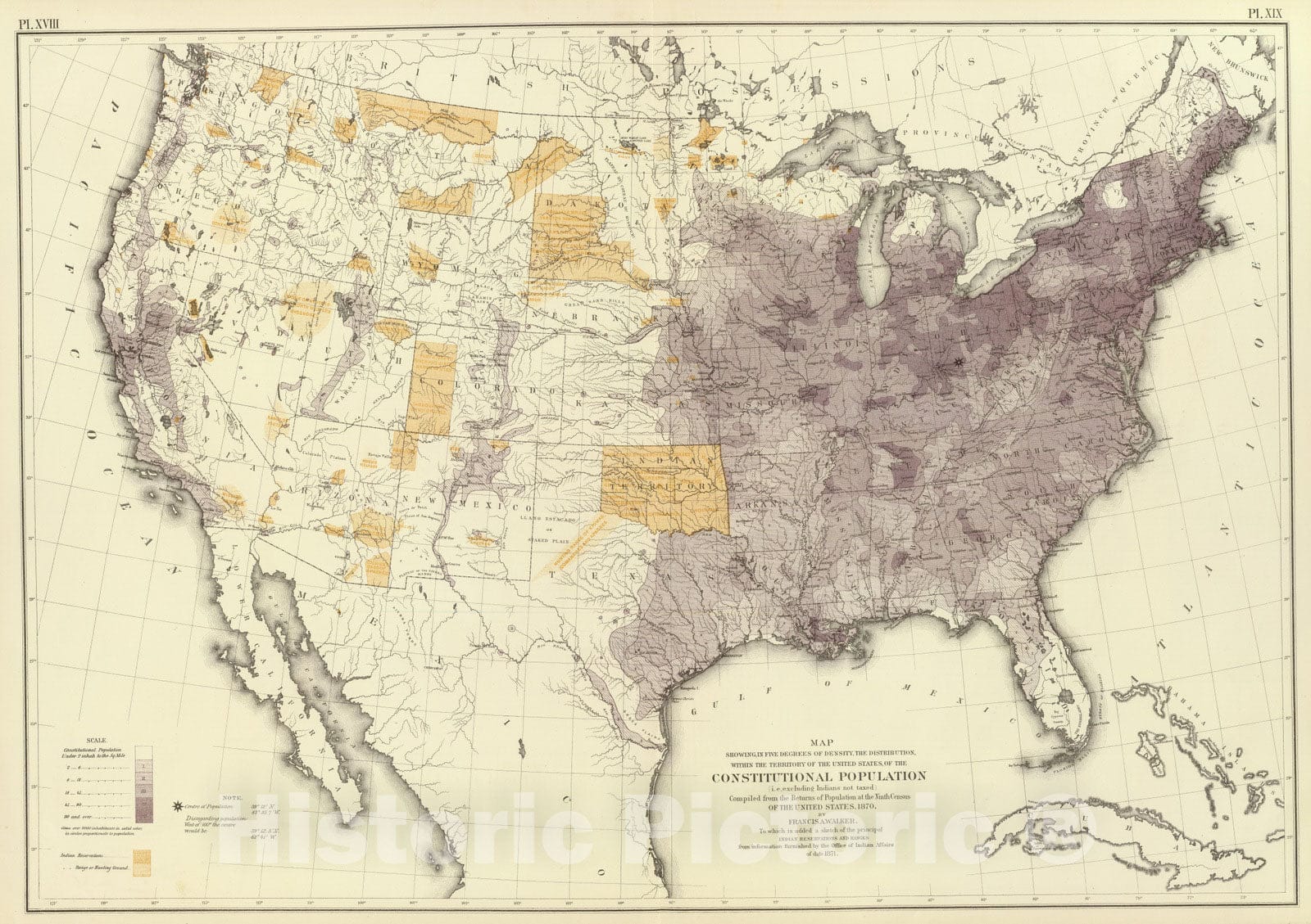 Historic Map : Statistical Atlas - 1874 US Population 1870. - Vintage Wall Art