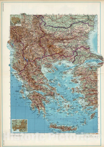 Historic Map : Bulgaria; Albania; Greece; Macedonia, Crete 1952 Albania. Grecia. Bulgaria. , Vintage Wall Art
