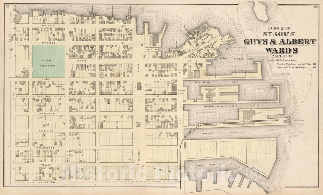 Historic Map : 1875 St. John: Guys & Albert Wards, Carleton. (New Brunswick). - Vintage Wall Art