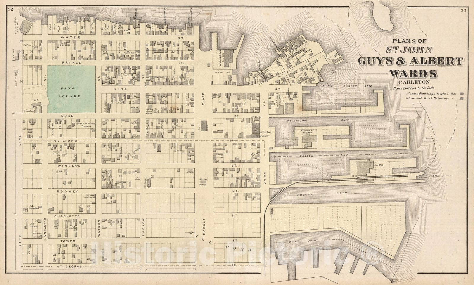 Historic Map : 1875 St. John: Guys & Albert Wards, Carleton. (New Brunswick). - Vintage Wall Art