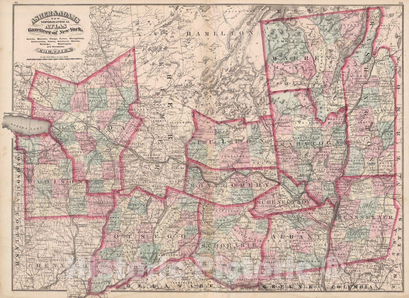 Historic Map : 1870 Oneida, Madison, Otsego, Fulton, Montgomery, Schenectady, Albany, Schoharie, Warren, Saratoga, Washington, and Rensseiaer Counties, New York.