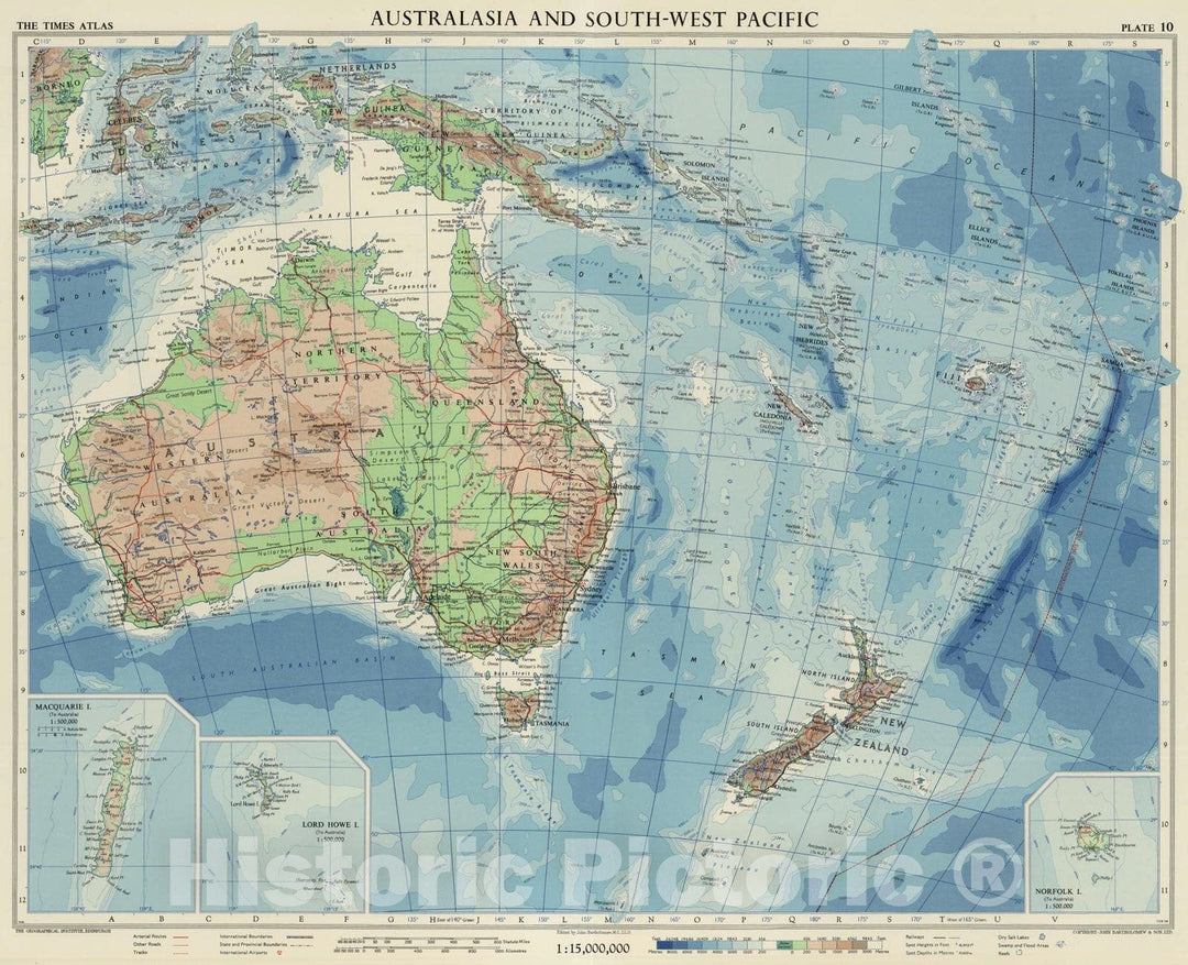 Historic Map : 1958 Australia and South-West Pacific. Plate 10, v.1 - Vintage Wall Art