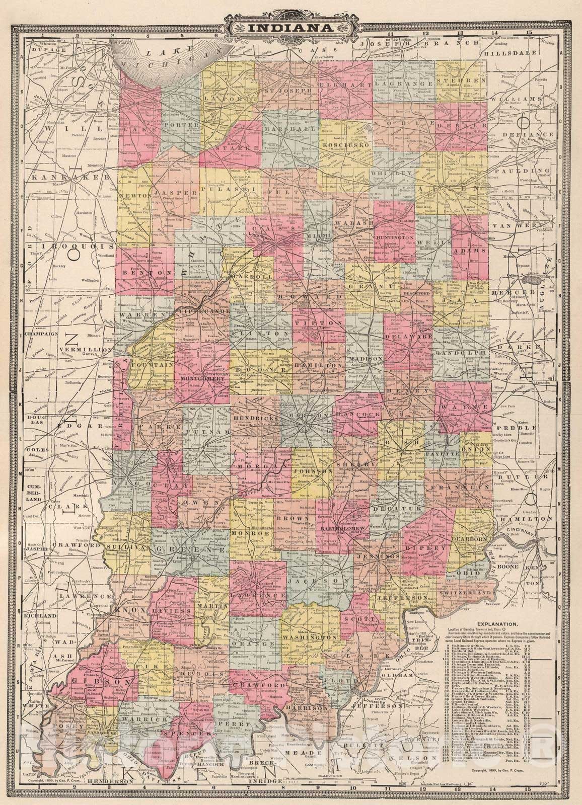 Historic Map : 1899 Indiana : Vintage Wall Art – Historic Pictoric