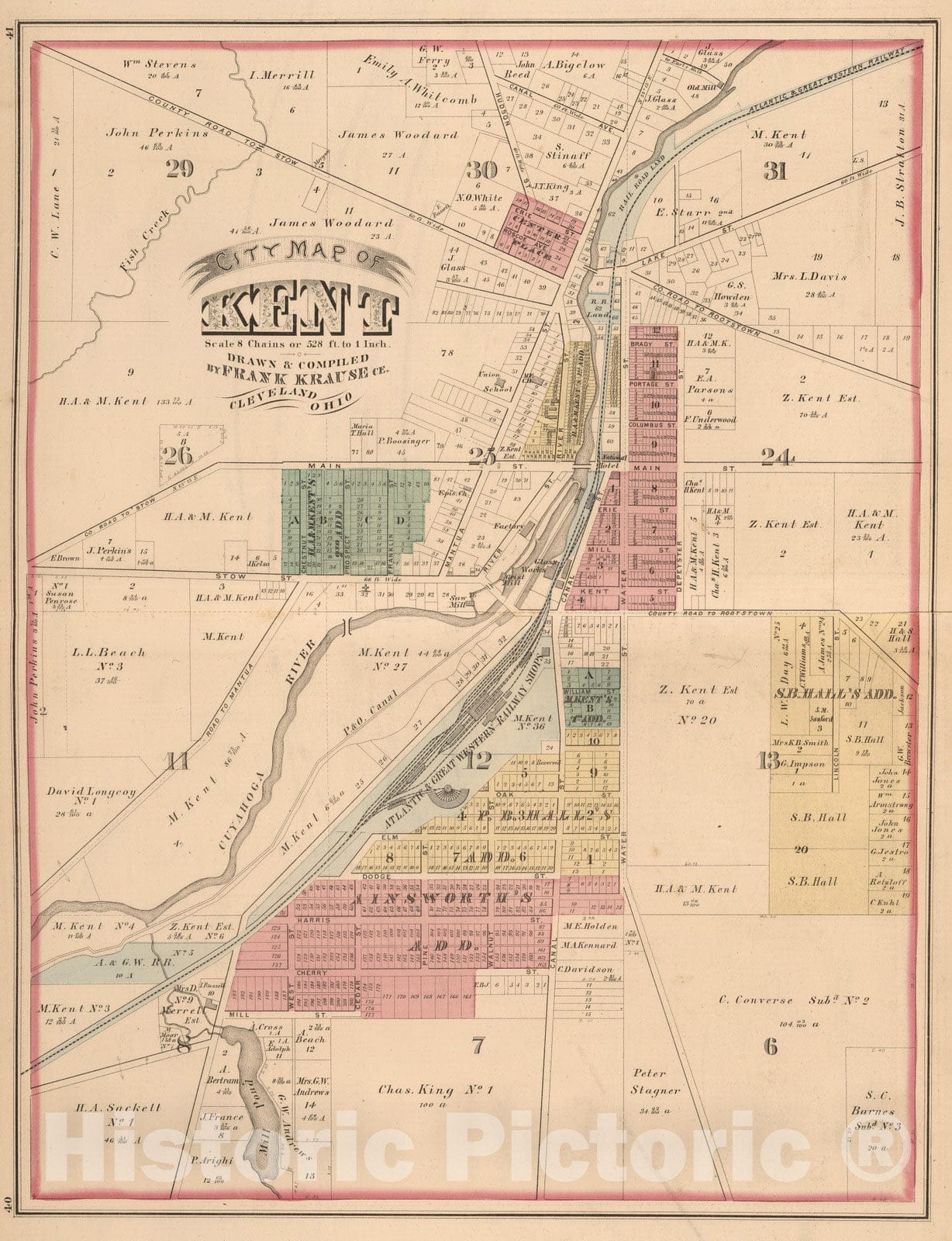 Historic Map 1874 Kent, Ohio. Vintage Wall Art Historic Pictoric