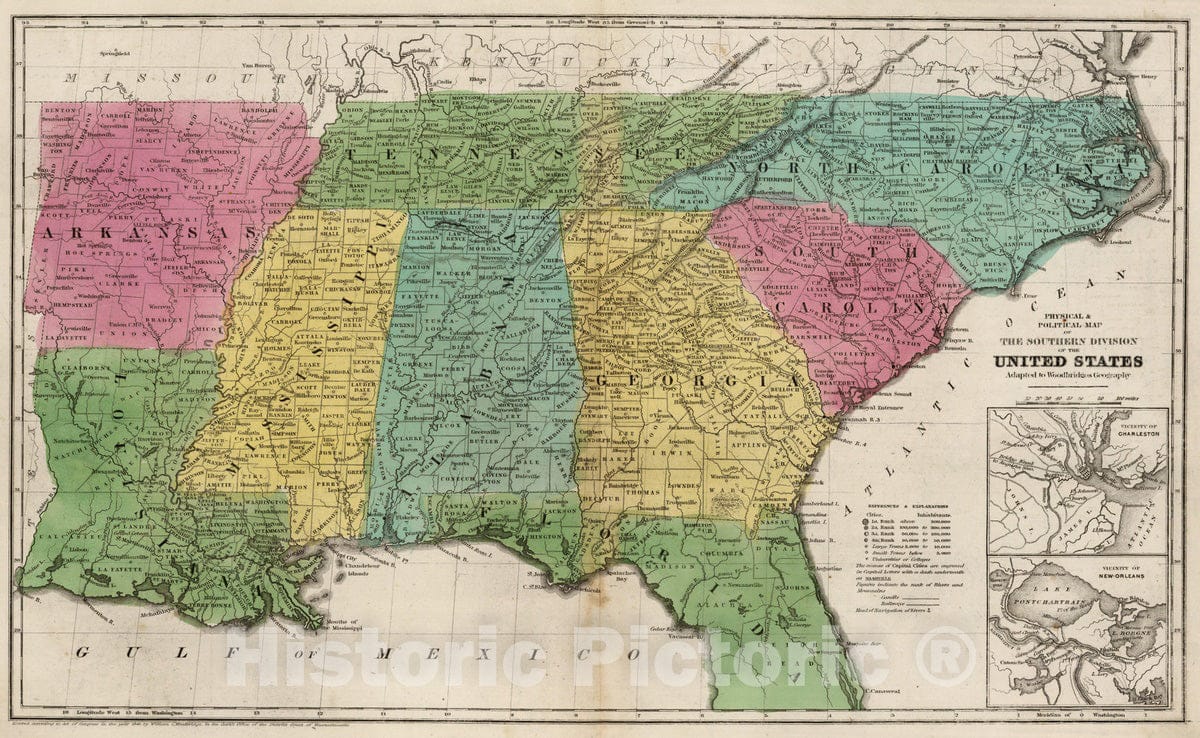 Historic Map : School Atlas - 1845 Political Map Of the Southern Divis ...
