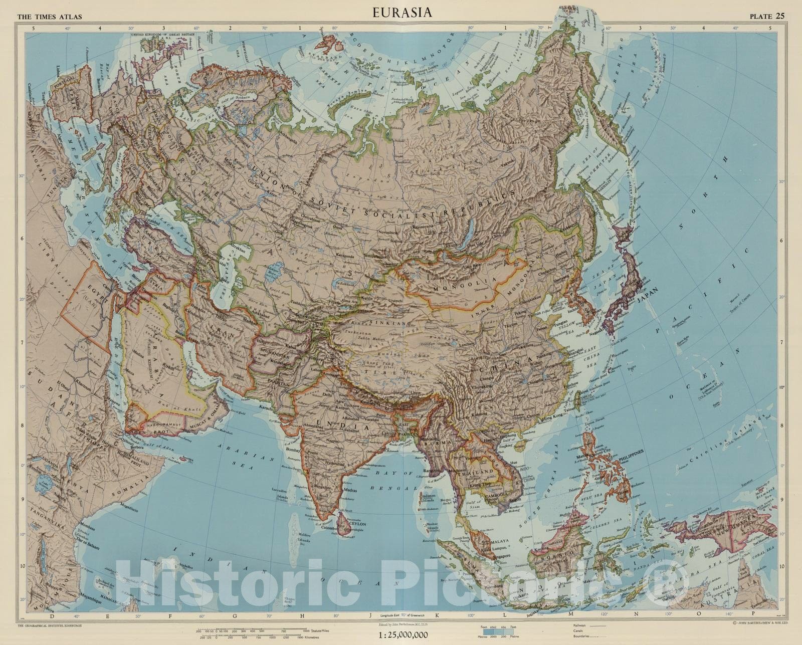 Historic Map : Russian Federation, South West Asia, World 1959 Eurasia, Plate 25, V.II , Vintage Wall Art
