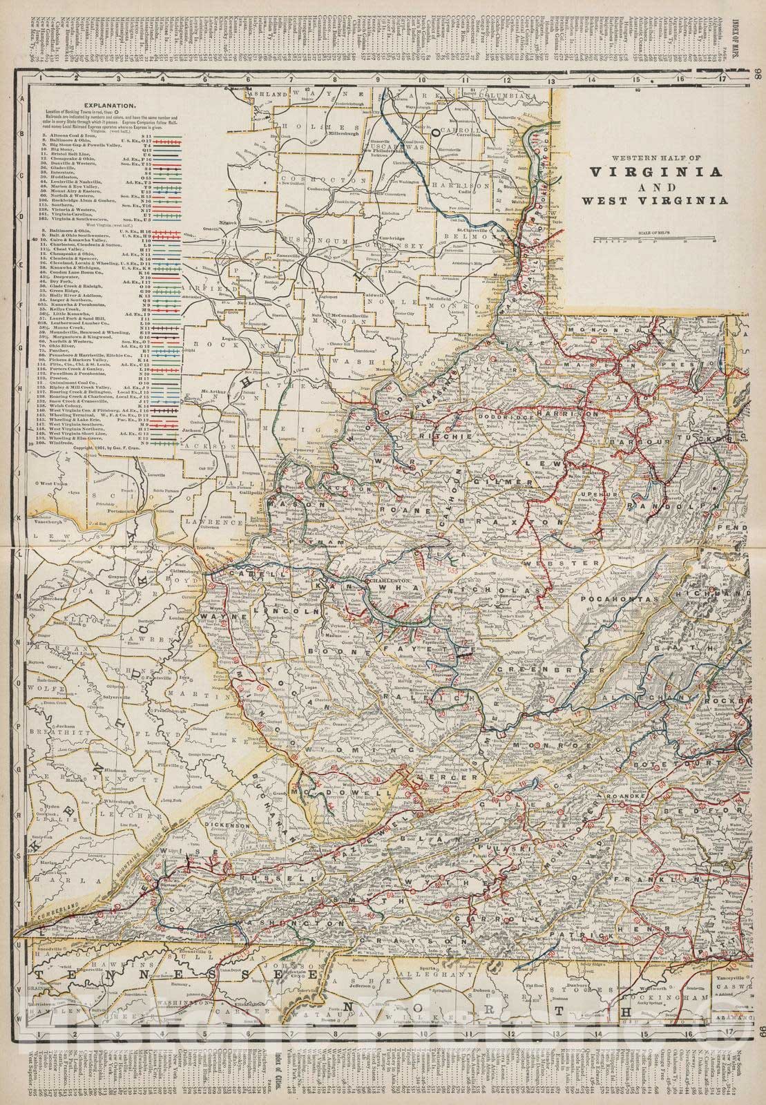 Historic Map : 1901 Western Half of Virginia and West Virginia. - Vintage Wall Art