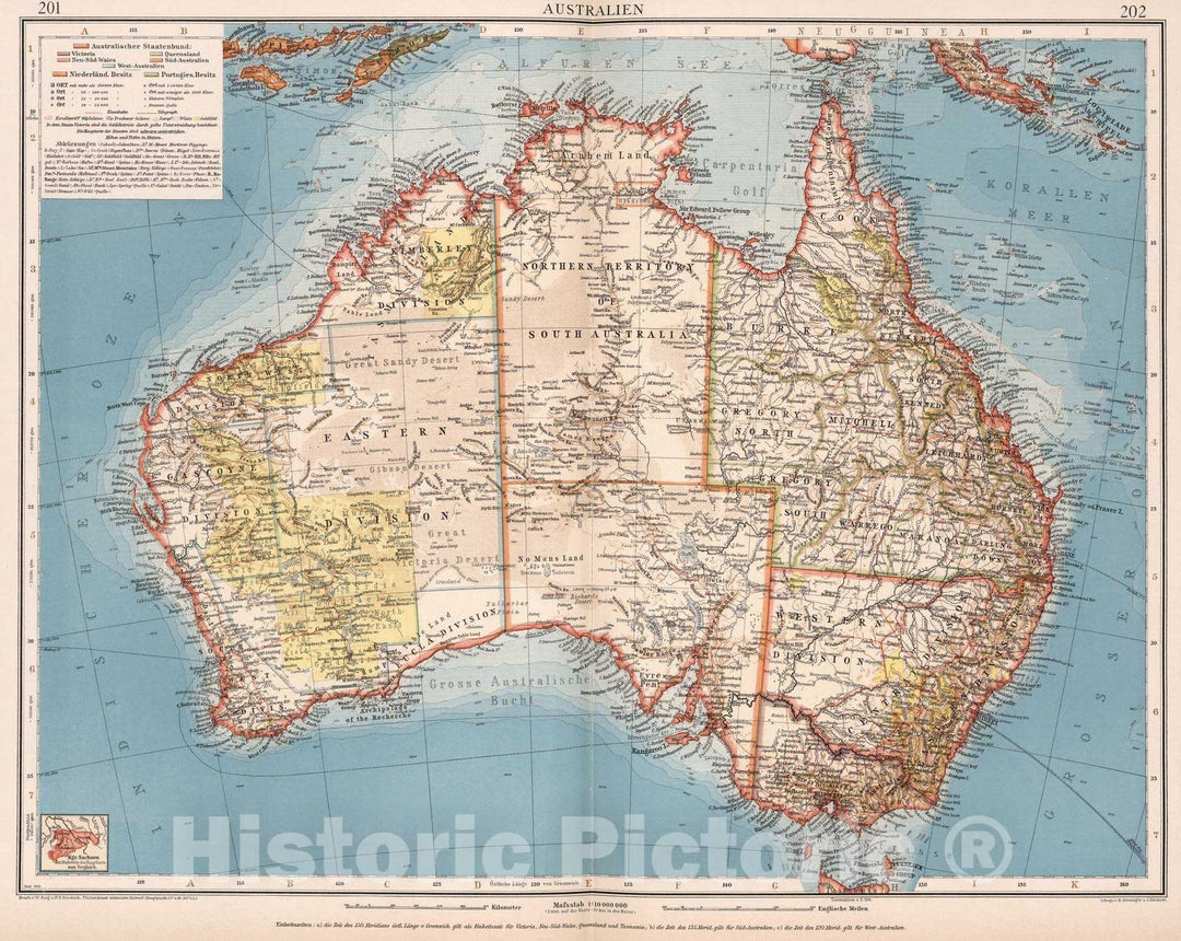Historic Map : Australia 1905 Australien , Vintage Wall Art