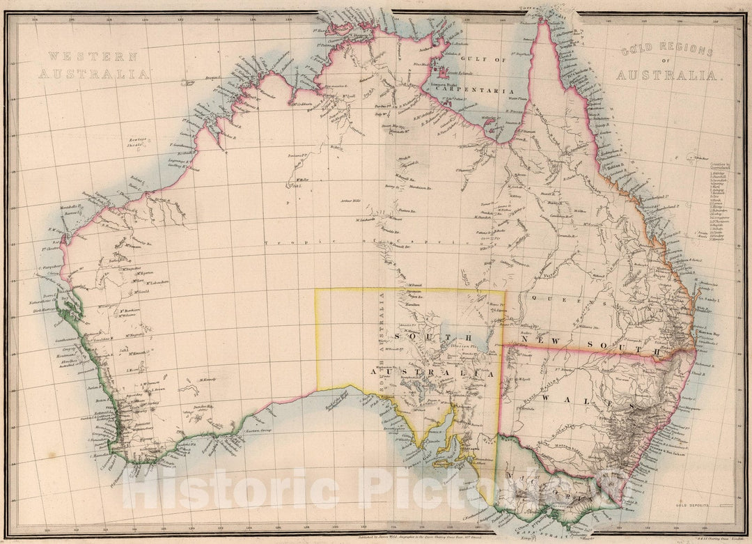 Historic Map : 1864 Composite: Australia Eastern Division, and Western Division - Vintage Wall Art