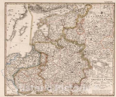 Historic Map : Russian Federation, Baltic Countries 1834 Ostsee-Laender und Inneres Russland bis Moskau. (Baltic Countries and Russia). , Vintage Wall Art