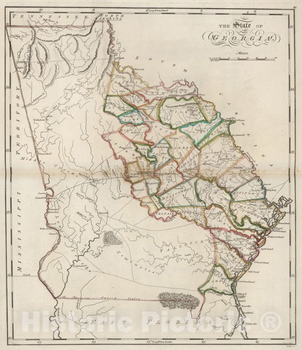 Historic Map : 1818 Georgia. - Vintage Wall Art
