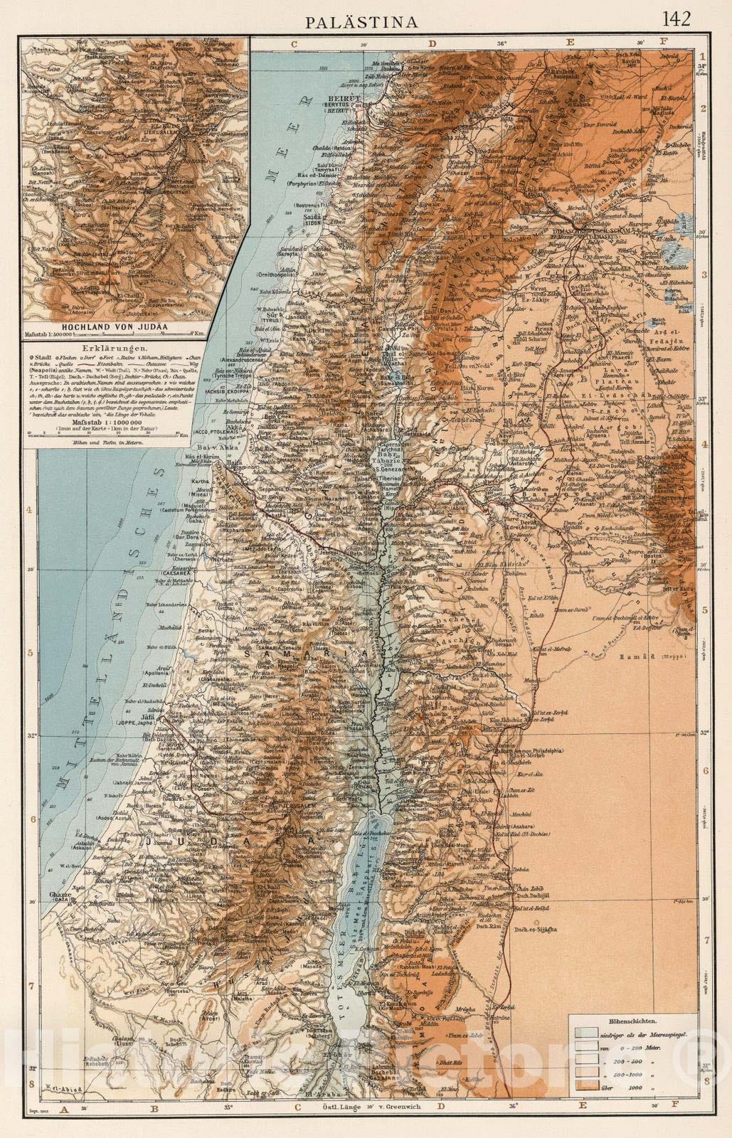 Historic Map : Palestine; Israel, Middle East 1905 Palastina , Vintage Wall Art