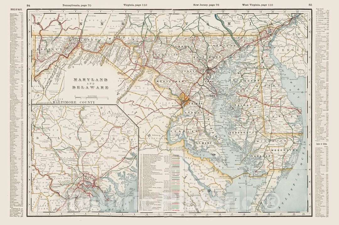 Historic Map : 1901 Maryland and Delaware. - Vintage Wall Art