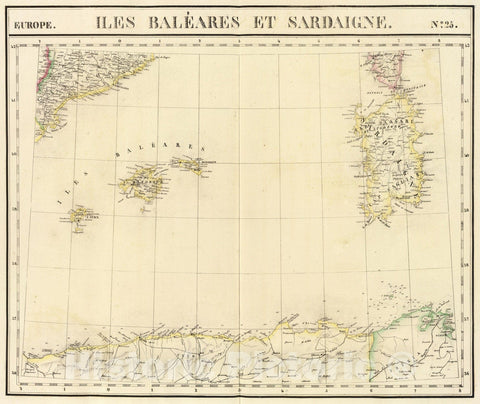 Historic Map : Italy; Spain, Balearic Islands , Spain 1827 Iles Baleares et Sardaigne. Europe 25. , Vintage Wall Art