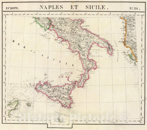 Historic Map : Albania; Italy, Sicily (Italy) 1827 Naples et Sicile. Europe 26. , Vintage Wall Art