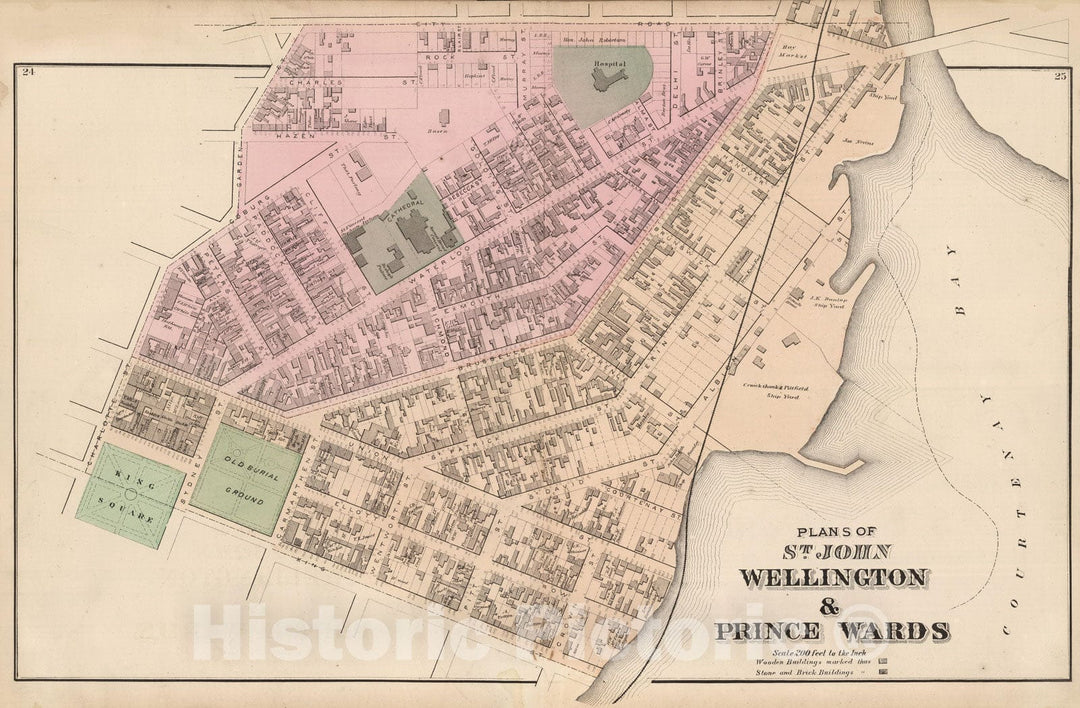 Historic Map : 1875 St. John: Wellington & Prince Wards. (New Brunswick). - Vintage Wall Art