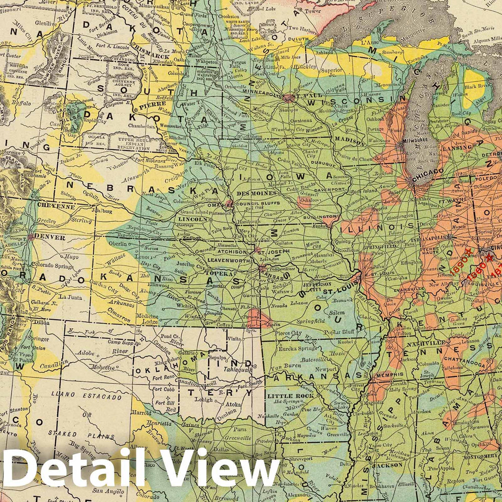 Historic Map : 1897 United States population density 1890. - Vintage Wall Art