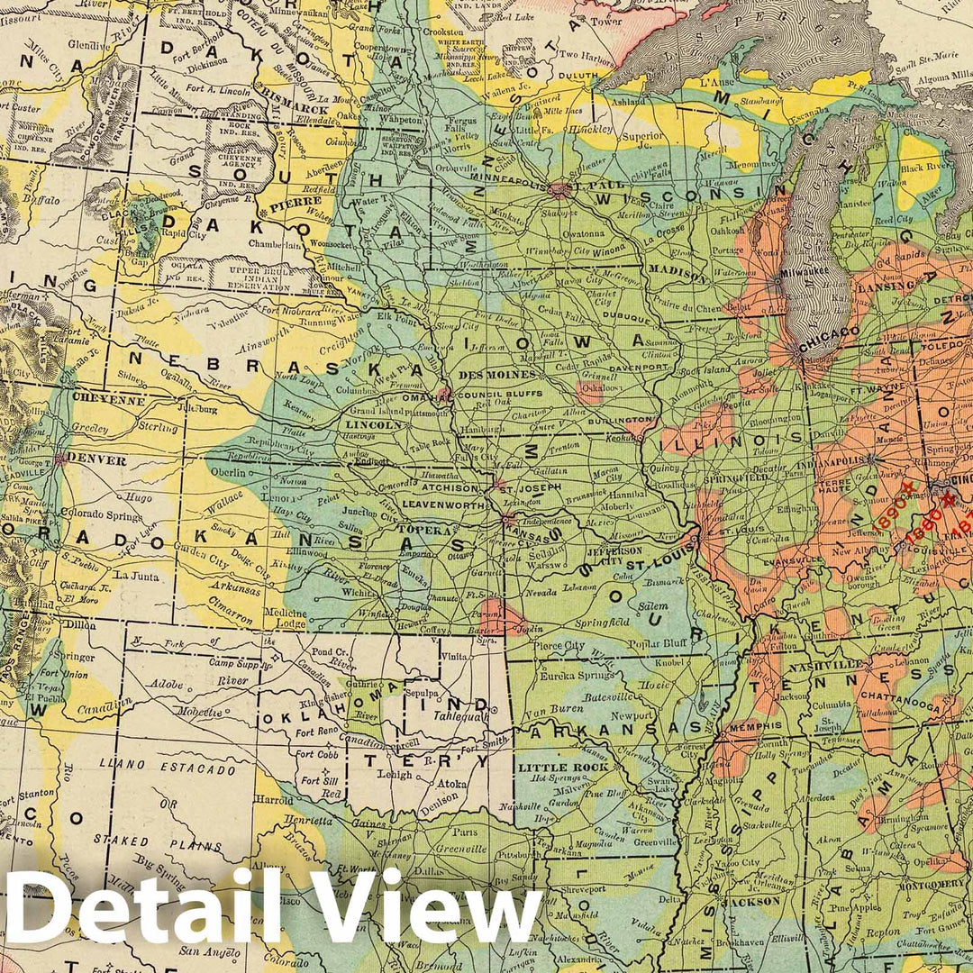 Historic Map : 1897 United States population density 1890. - Vintage Wall Art