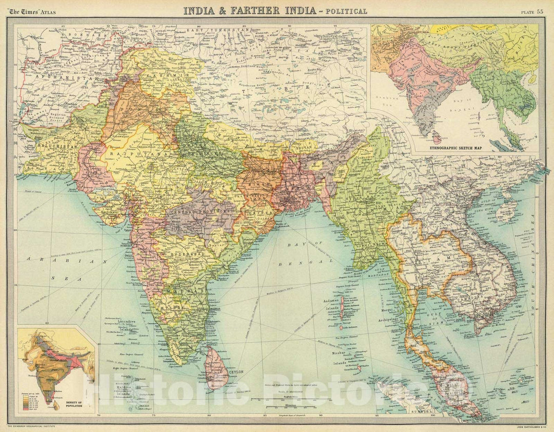 Historic Map : 1922 India & Farther India - political. - Vintage Wall Art