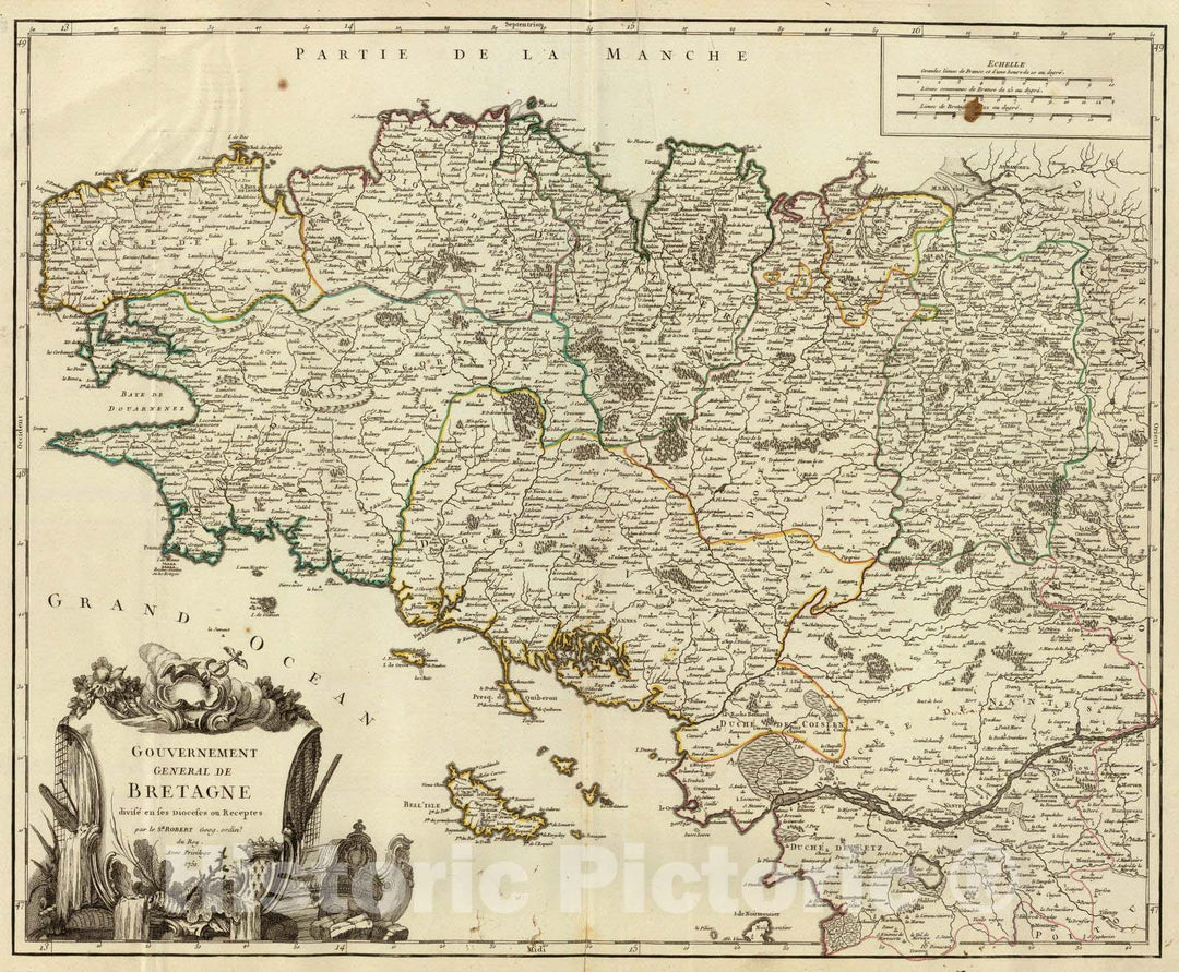 Historic Map : France, 1751 Bretagne. , Vintage Wall Art