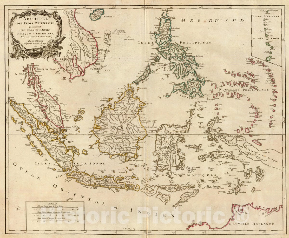 Historic Map : Indonesia; Malaysia, Southeast Asia, East Indies 1750 Indes Orientales. , Vintage Wall Art